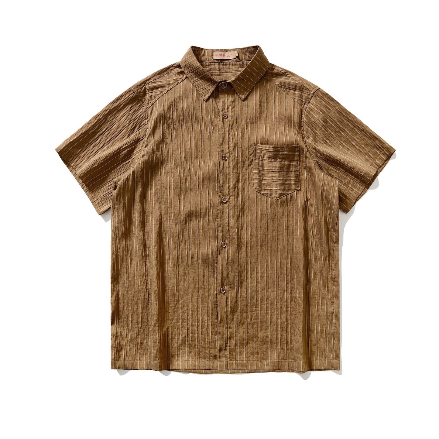Brown loose short sleeve shirt for men, relaxed streetwear style - TeenStylo