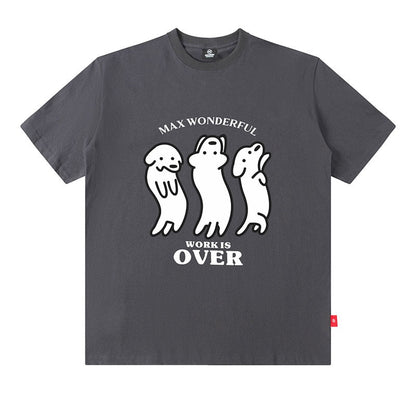 Charcoal Gray Oversized Sausage Dog Print Cotton T-Shirt Summer Streetwear Style for Men – TeenStylo