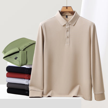Midnight blue men's long sleeve polo notch collar tee back view streetwear style TeenStylo