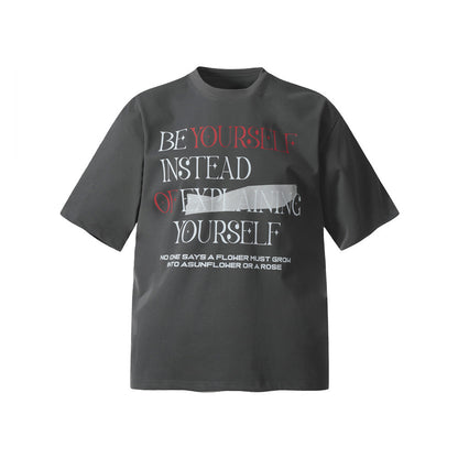 Dark grey men's alphabet print short sleeve streetwear t-shirt lifestyle look | TeenStylo