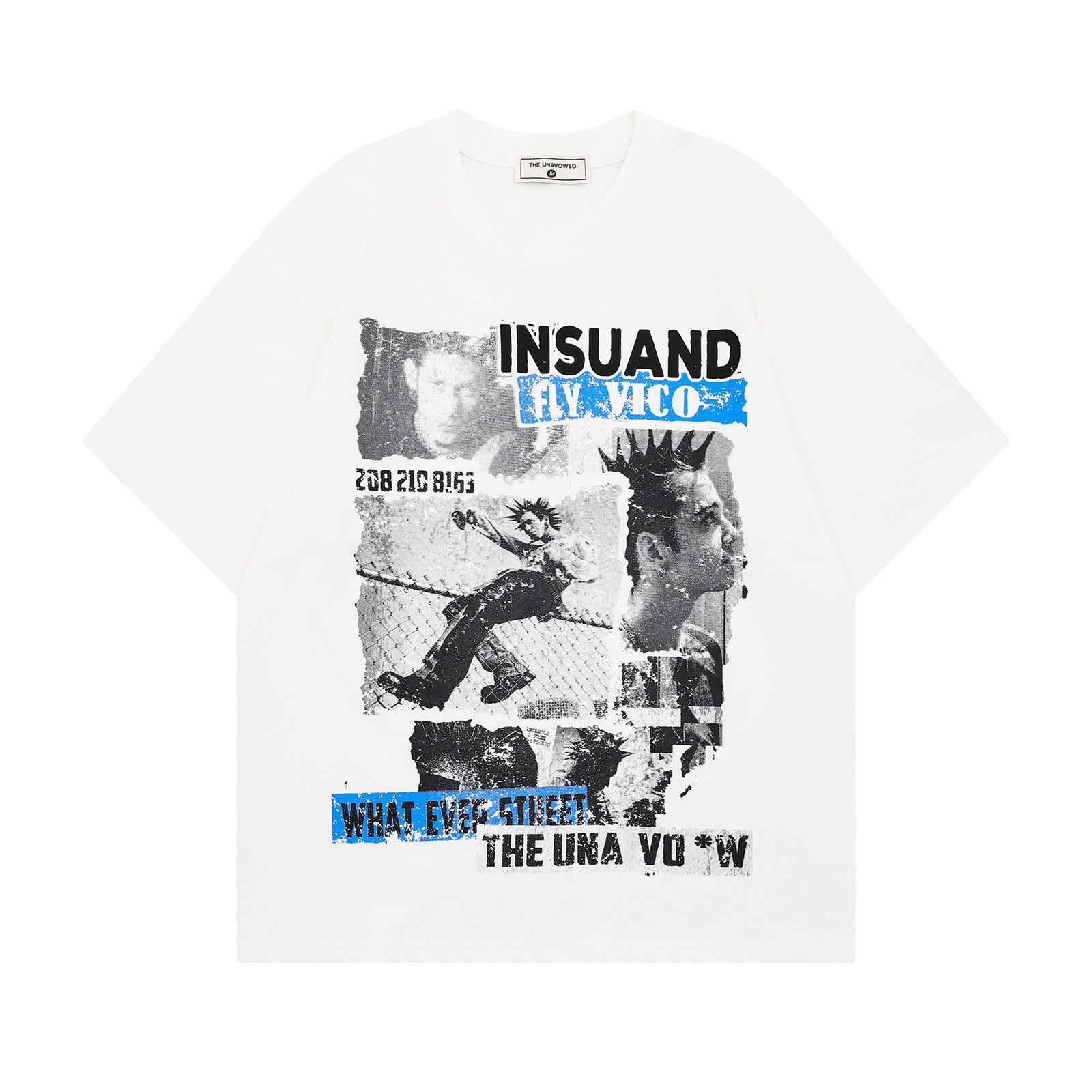 White unisex short sleeve t-shirt with portrait letter print, streetwear style front view | TeenStylo