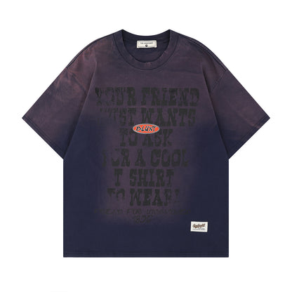 Brown retro letter graphic short sleeve t-shirt back view mens streetwear tee TeenStylo