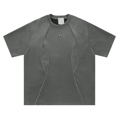 Black Blockcore men's short sleeve tee with bold streetwear graphic design, front view - TeenStylo