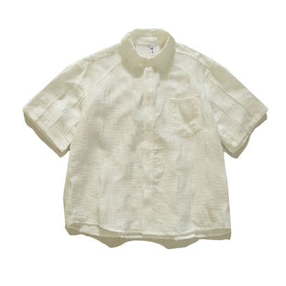 White loose short sleeve shirt for men, relaxed streetwear fit - TeenStylo