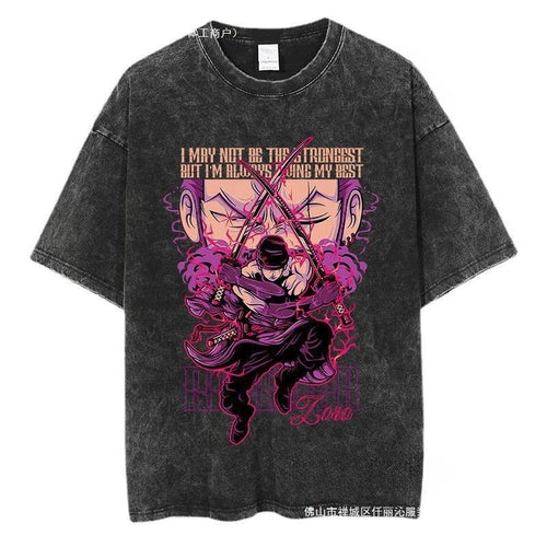 Black Unisex Anime One Piece Zoro Y2K Harajuku High Street Graphic T-Shirt Front View - TeenStylo