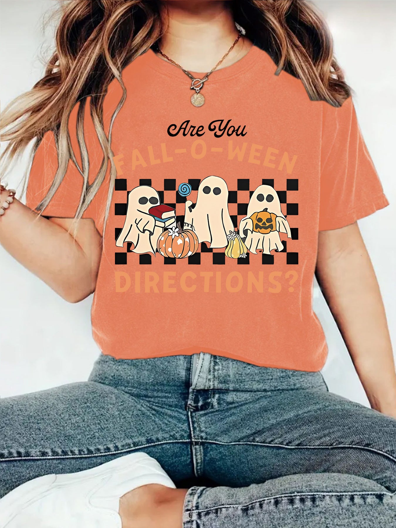 Flower Orange unisex short sleeve T-shirt lifestyle shot - Y2K streetwear style | TeenStylo