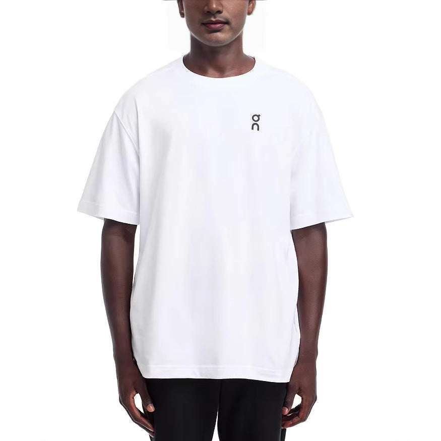 White unisex graphic cotton tee close-up detail, On Club print streetwear T-shirt for men and women | TeenStylo