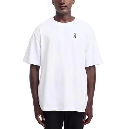 White unisex graphic cotton tee close-up detail, On Club print streetwear T-shirt for men and women | TeenStylo