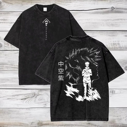 Unisex vintage washed anime print cotton t-shirt in color 7, short sleeve summer streetwear style - TeenStylo