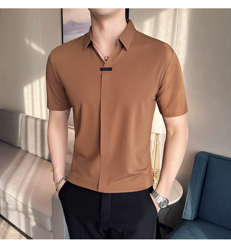 Coffee brown short sleeve polo shirt for men, casual streetwear style - TeenStylo