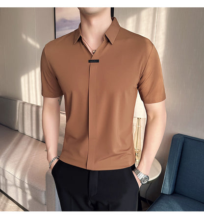 Coffee brown short sleeve polo shirt for men, casual streetwear style - TeenStylo