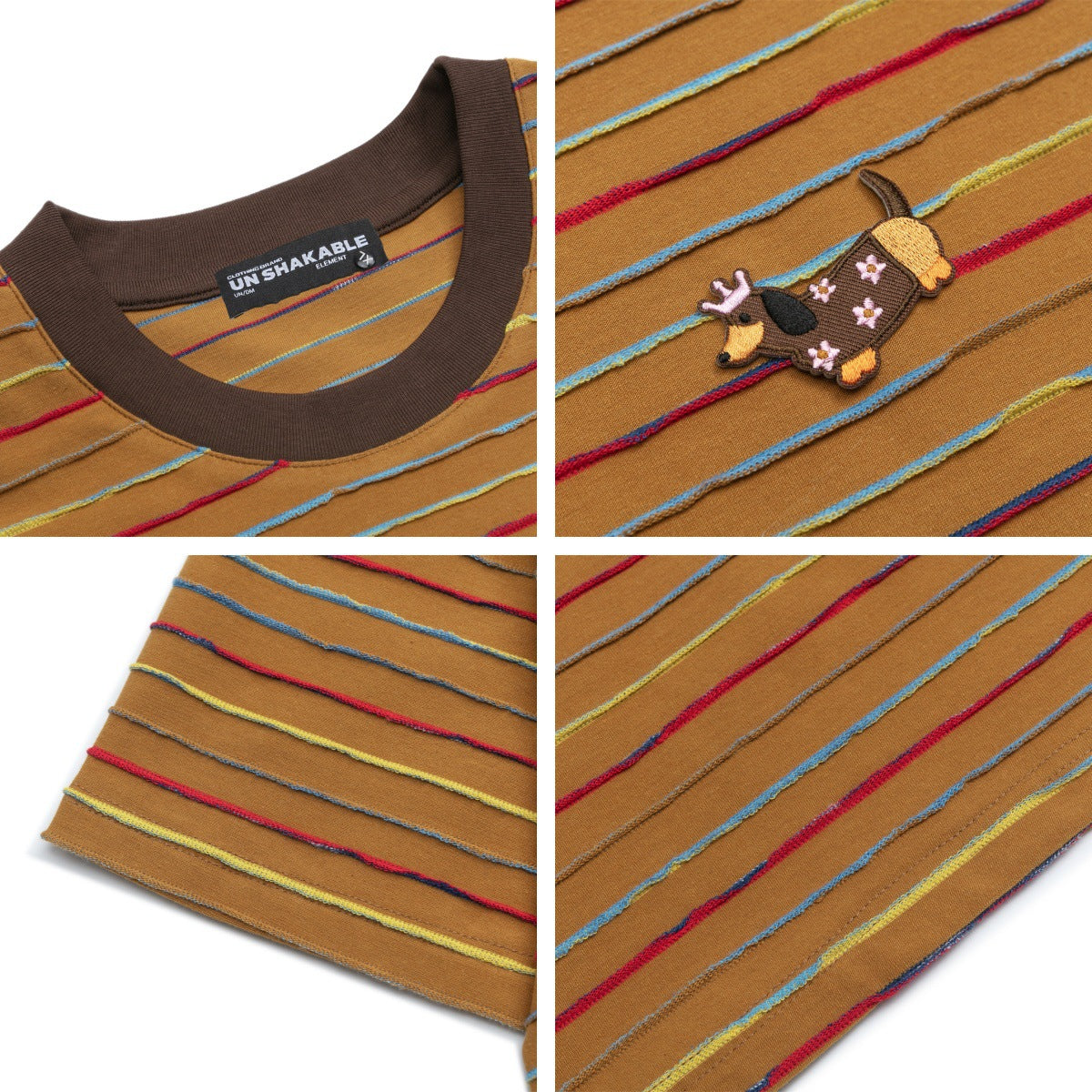 Orange striped dachshund graphic detail on retro cute unisex short sleeve T-shirt | TeenStylo