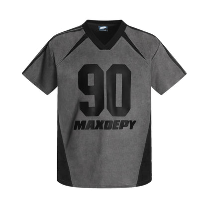 Men's gray sport spliced colorblock short sleeve loose t-shirt lifestyle shot | TeenStylo