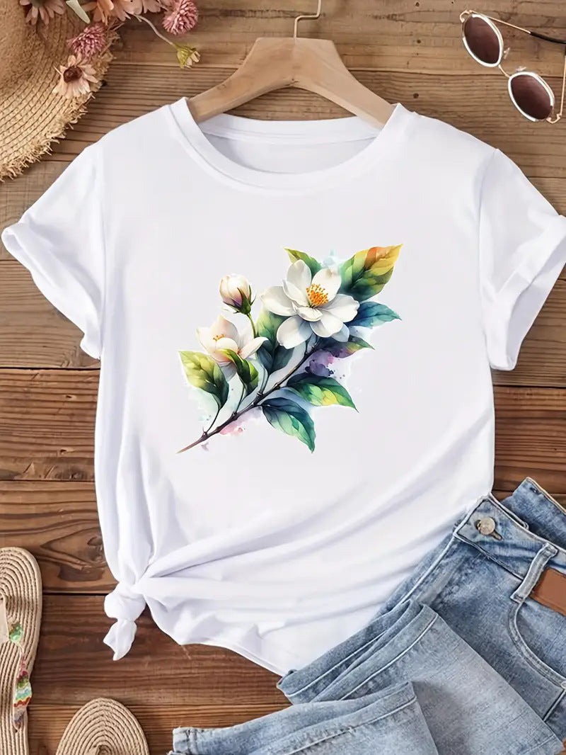Unisex B6 Printed Short Sleeve T-Shirt lifestyle shot women's streetwear Y2K fashion TeenStylo