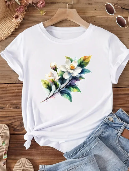 Unisex B6 Printed Short Sleeve T-Shirt lifestyle shot women's streetwear Y2K fashion TeenStylo