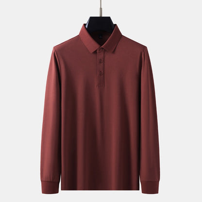 White men's long sleeve polo notch collar tee streetwear casual top TeenStylo