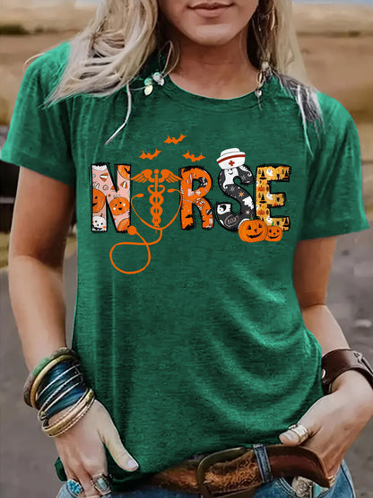 Meadow Green Halloween printed short sleeve unisex t-shirt lifestyle shot | TeenStylo