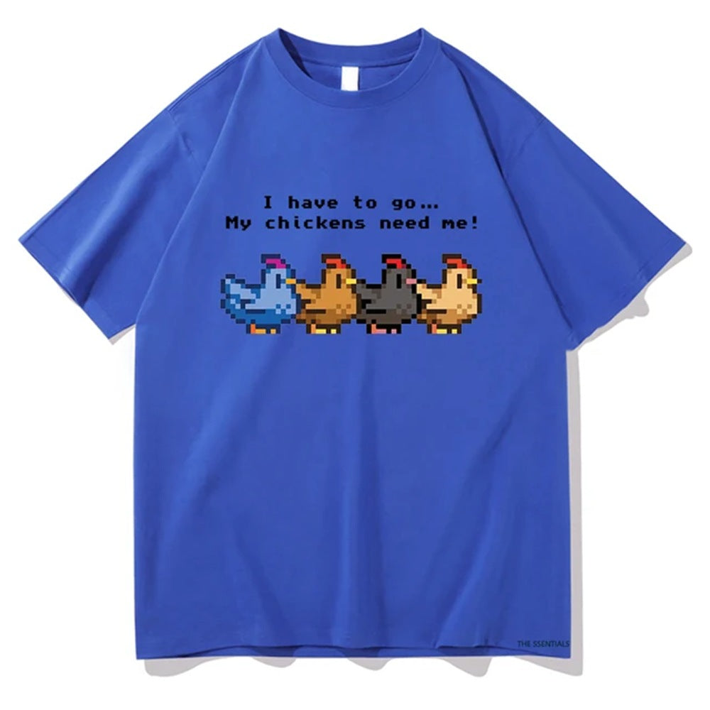 Blue Stardew Valley I Have To Go My Chickens Need Me T-Shirt back view men TeenStylo