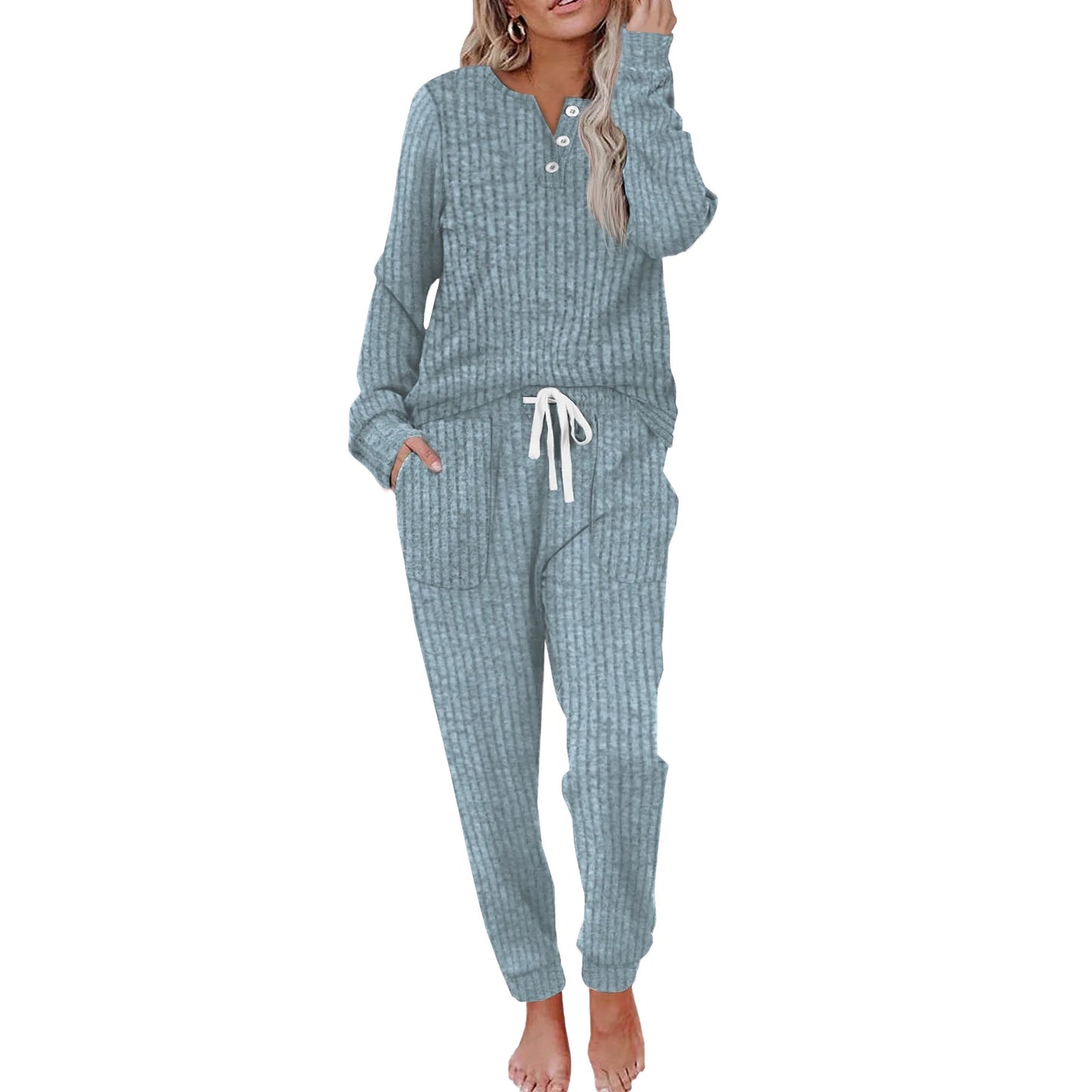 Blue ladies casual pocket set buckle sports shirt lifestyle look for women streetwear style at TeenStylo
