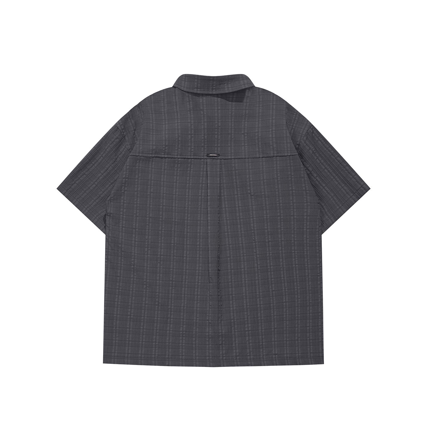 Gray men's striped shirt back view with pocket label detail - TeenStylo