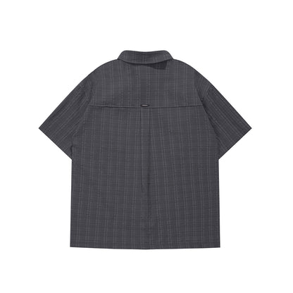 Gray men's striped shirt back view with pocket label detail - TeenStylo