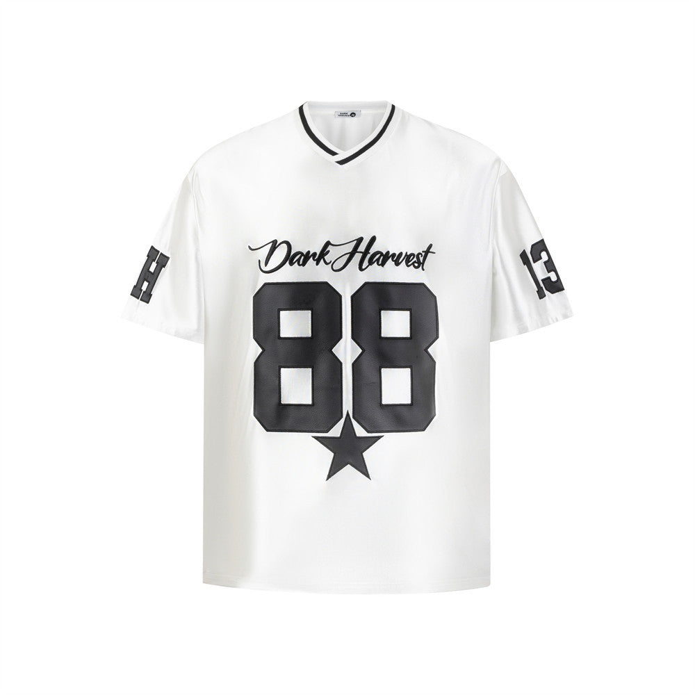 White men's quick-dry V-neck sports tee lifestyle shot summer streetwear style TeenStylo