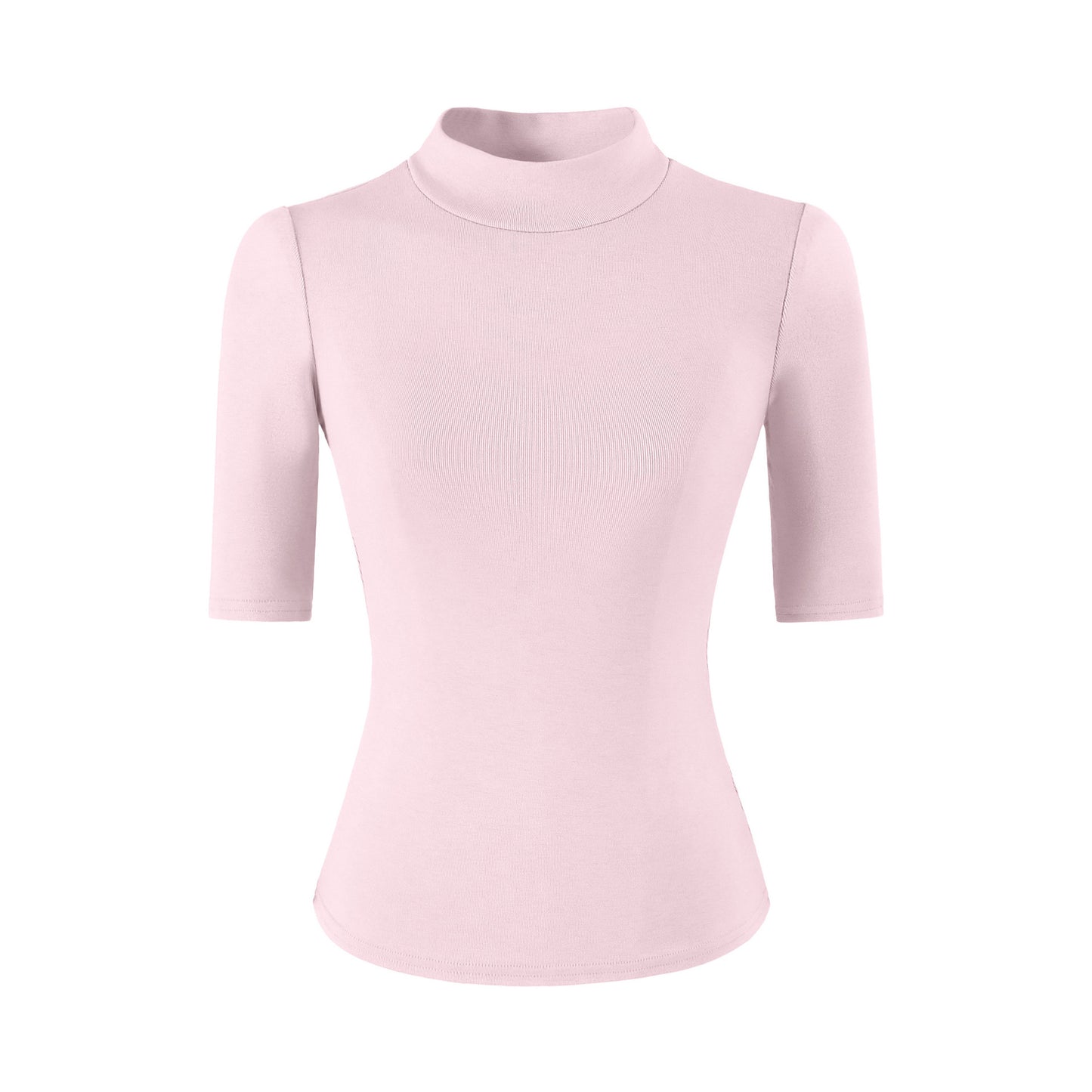 Pink high neck slim fit T-shirt for women, front view – Y2K streetwear style | TeenStylo