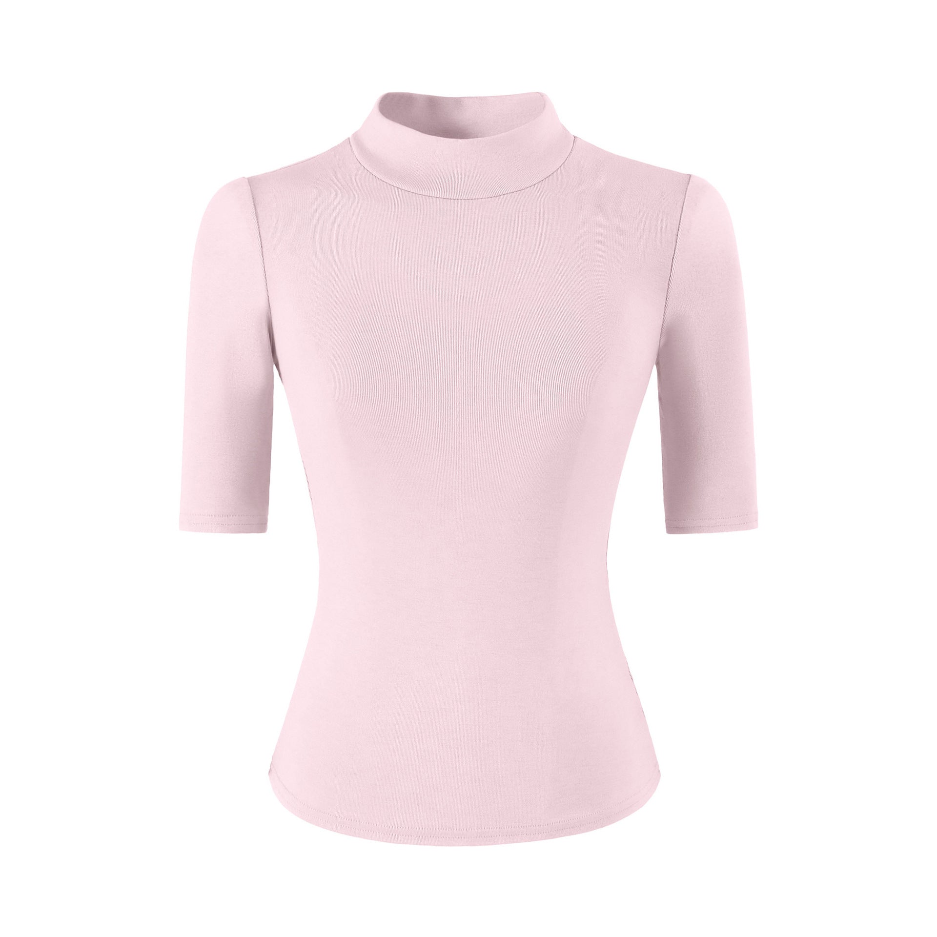 Pink high neck slim fit T-shirt for women, front view – Y2K streetwear style | TeenStylo