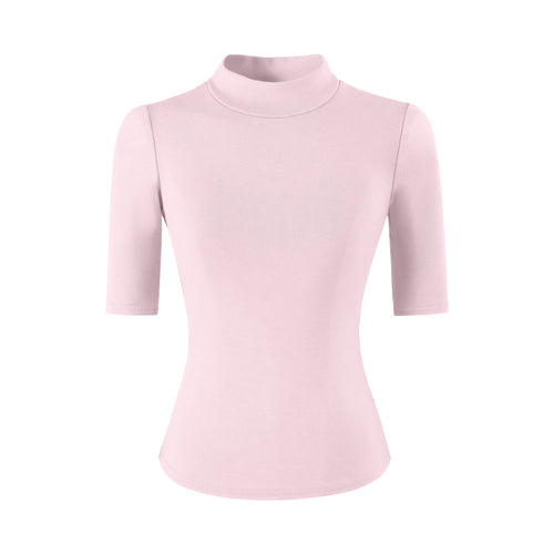 Pink high neck slim fit T-shirt for women, front view – Y2K streetwear style | TeenStylo