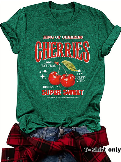 White unisex short sleeve cherry print T-shirt lifestyle shot TeenStylo