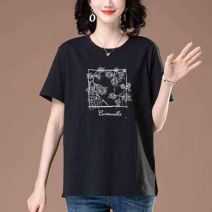 Black women's round neck short sleeve t-shirt back view - Y2K streetwear essential | TeenStylo