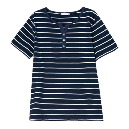 Royal Blue striped short sleeve t-shirt women's unisex front view - TeenStylo