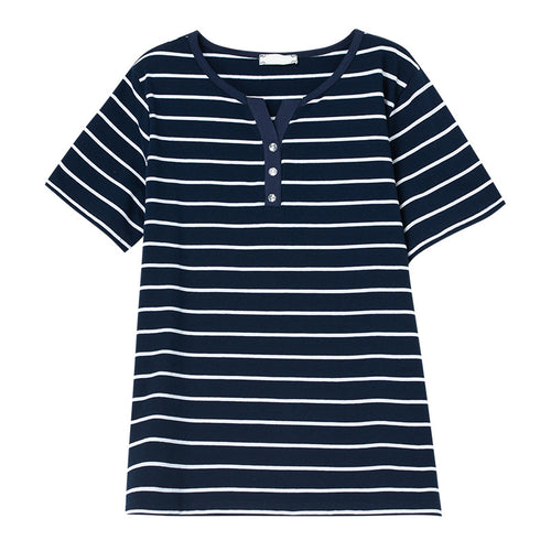 Royal Blue striped short sleeve t-shirt women's unisex front view - TeenStylo