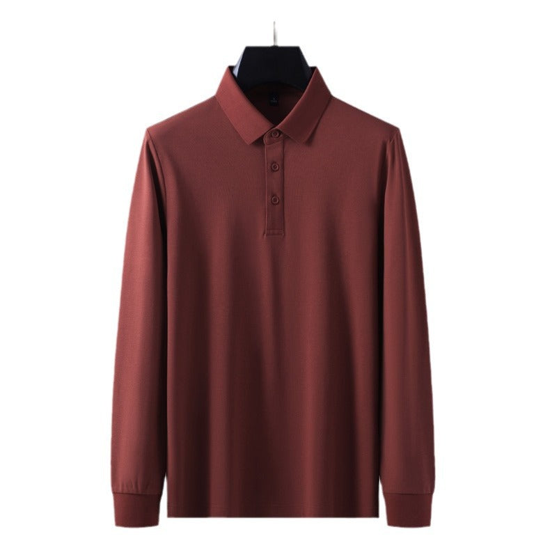 White men's long sleeve polo notch collar tee front view streetwear style TeenStylo