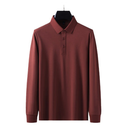 White men's long sleeve notch collar polo tee front view streetwear style TeenStylo