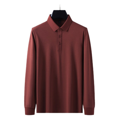White men's long sleeve notch collar polo tee front view streetwear style TeenStylo