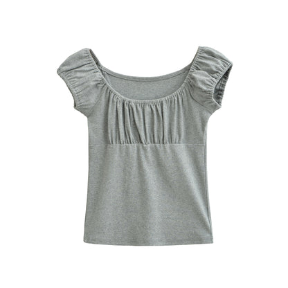 Gray slim fit short sleeve women's T-shirt lifestyle look – Y2K streetwear style | TeenStylo