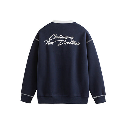 Close-up detail of white flower embroidery on grey men's red sweatshirt – TeenStylo