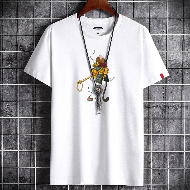 Men's white anime graphic t-shirt summer fashion streetwear lifestyle look | TeenStylo