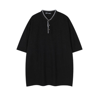 Apricot textured henley collar short sleeve t-shirt for men front view TeenStylo