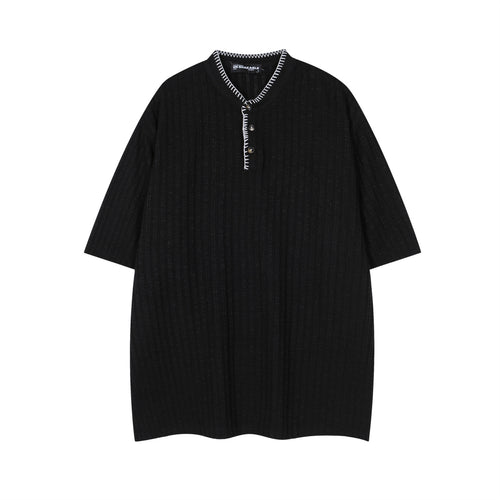 Apricot textured henley collar short sleeve t-shirt for men front view TeenStylo