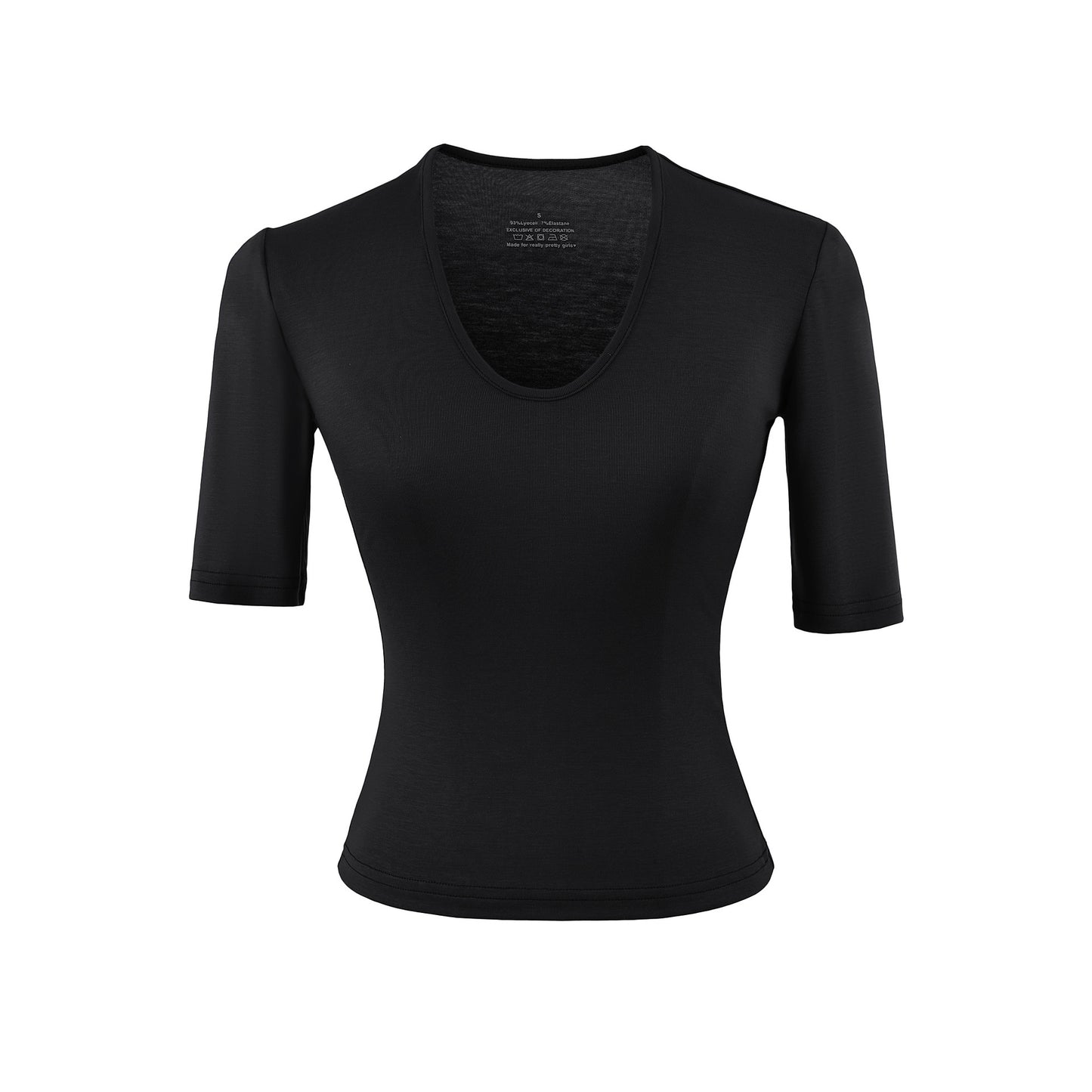 Black U-neck mid sleeve T-shirt women lifestyle streetwear style gothic fashion TeenStylo