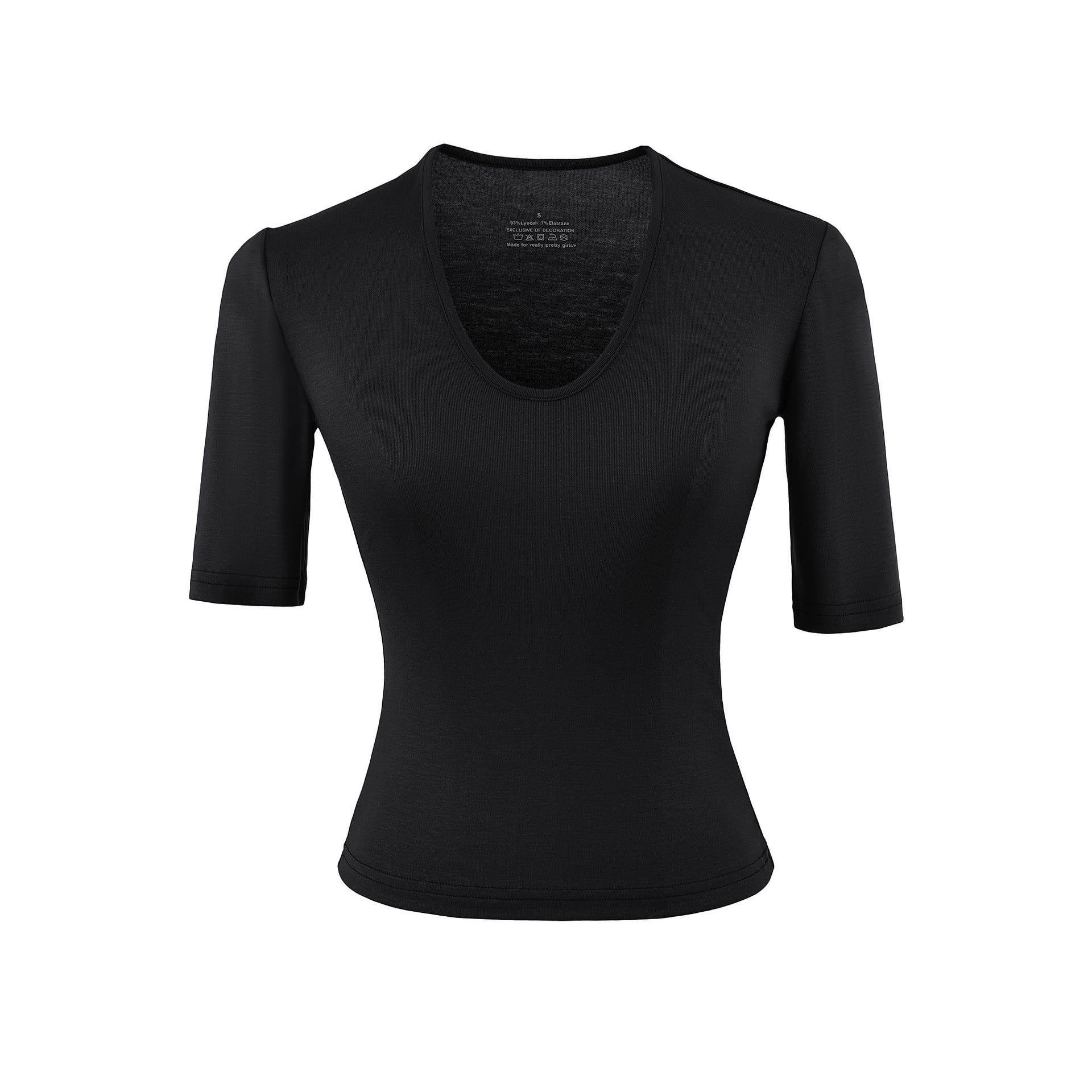Black U-neck mid sleeve T-shirt women lifestyle streetwear style gothic fashion TeenStylo