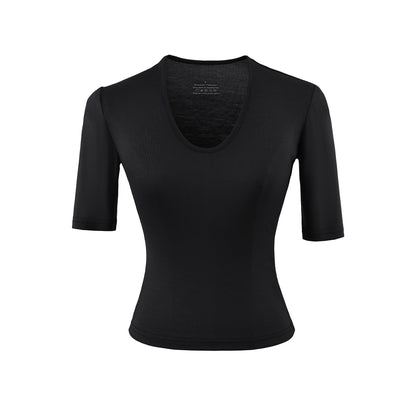 Black U-neck mid sleeve T-shirt women lifestyle streetwear style gothic fashion TeenStylo