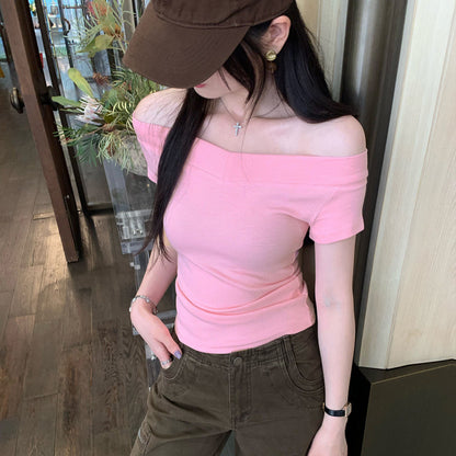 Pink one-shoulder short sleeve t-shirt women lifestyle streetwear Y2K style outfit TeenStylo