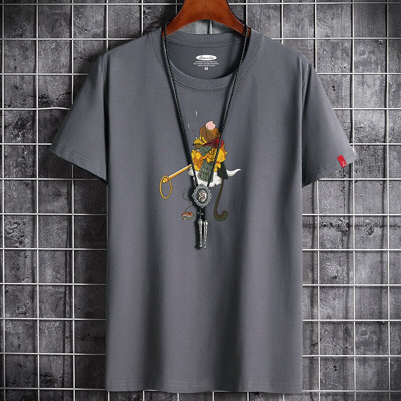 Men's white anime graphic t-shirt summer fashion streetwear style lifestyle view - TeenStylo