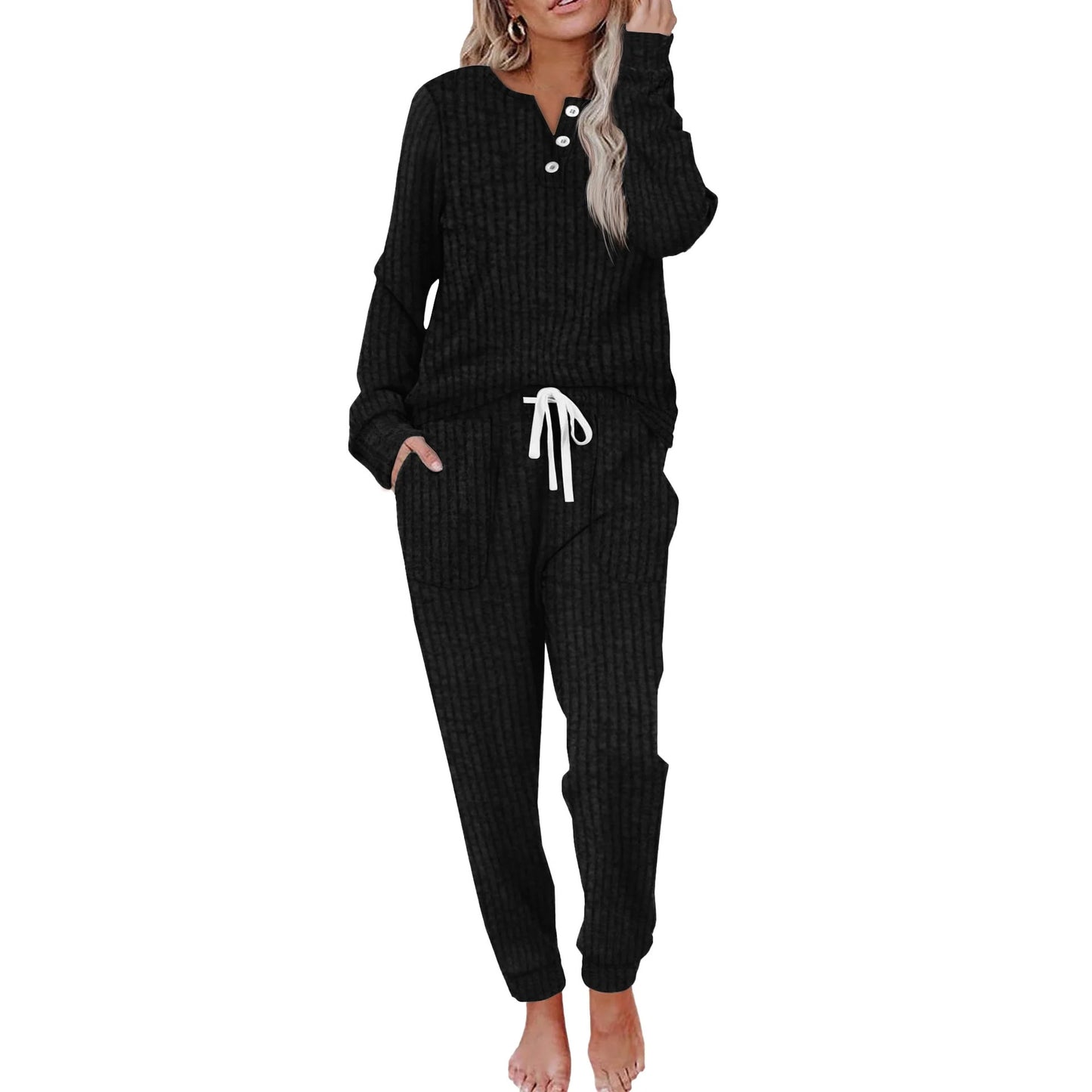 Black ladies casual pocket set buckle sports shirt lifestyle look on female model TeenStylo
