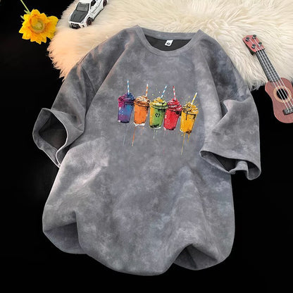 Gray tie-dye short sleeve t-shirt for men styled in streetwear aesthetic lifestyle shot at TeenStylo