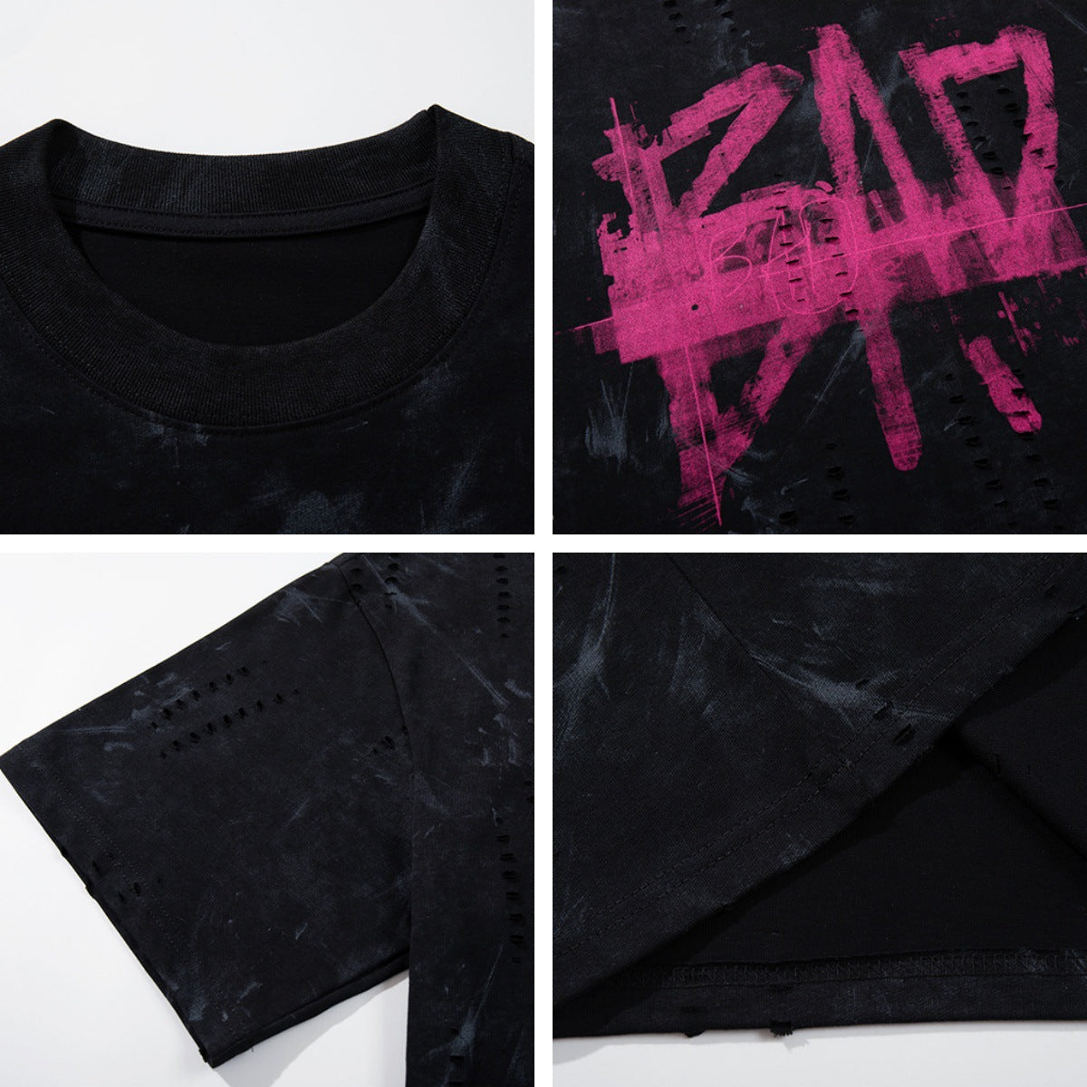 Black distressed letter print unisex streetwear tee styled in edgy Y2K lifestyle look | TeenStylo