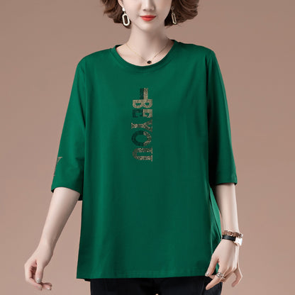 Dark green loose seven quarter sleeve T-shirt back view unisex streetwear style TeenStylo